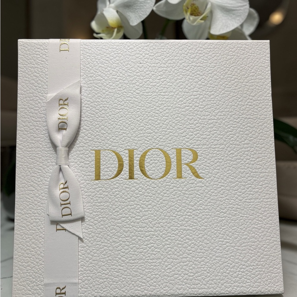 Dior White and Gold Logo Gift Box with Branded Ribbon
